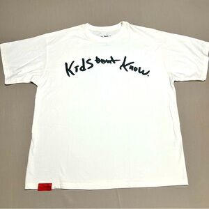 Kids Dont Know Graphic Logo T-Shirt White Organic Cotton Men’s Size Large